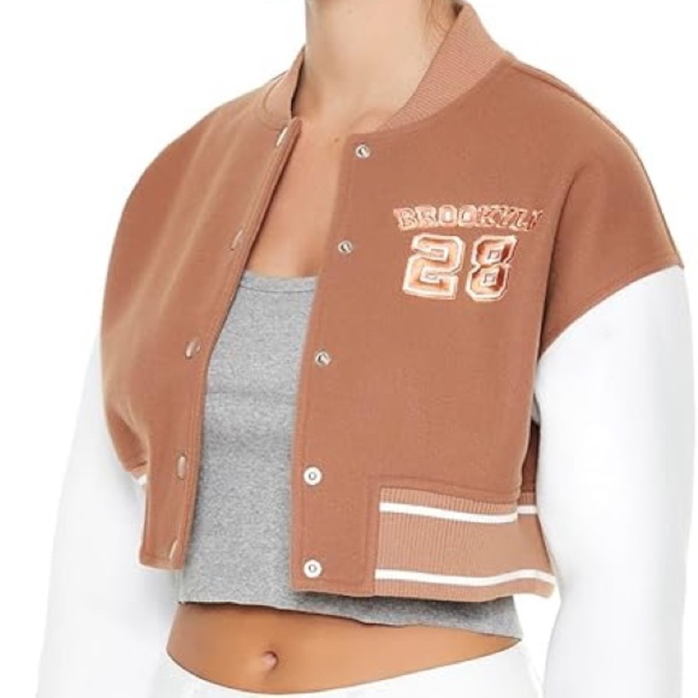 Forever 21 Women's Cropped Varsity Letterman Jacket